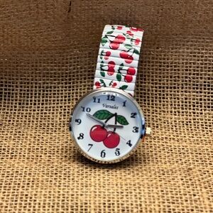 Varsales Ladies Novelty Cherry Stretch Watch White